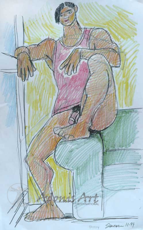 'Boy in Red Tanktop on Arm of Chair' by Douglas Simonson