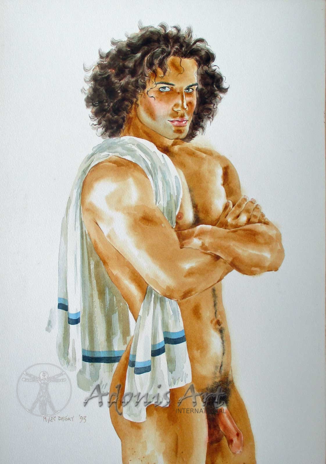 'Greek Lifeguard' watercolour by Myles Antony